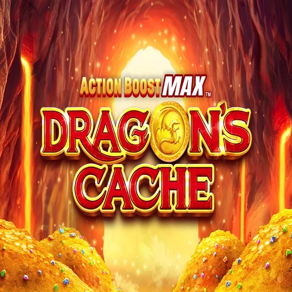 Action Boost Max Dragon's Cache slot logo by SpinPlay Games at Magius Casino